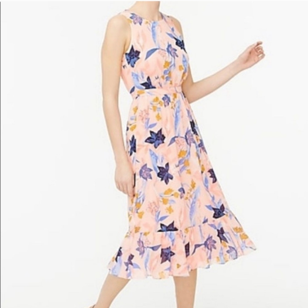Pink floral sleeveless midi length feminine dress size 6